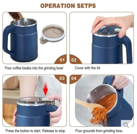 Picture of Spice Grinder Portable with Handal Electric Grain Mill Grinder Stainless Steel Dry Grain Spices Cereals Seasonings Coffee Bean Grinder -Blue