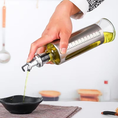 Picture of Kitchen Oil Jar Glass with Steel Cover Body 500ml -Grey