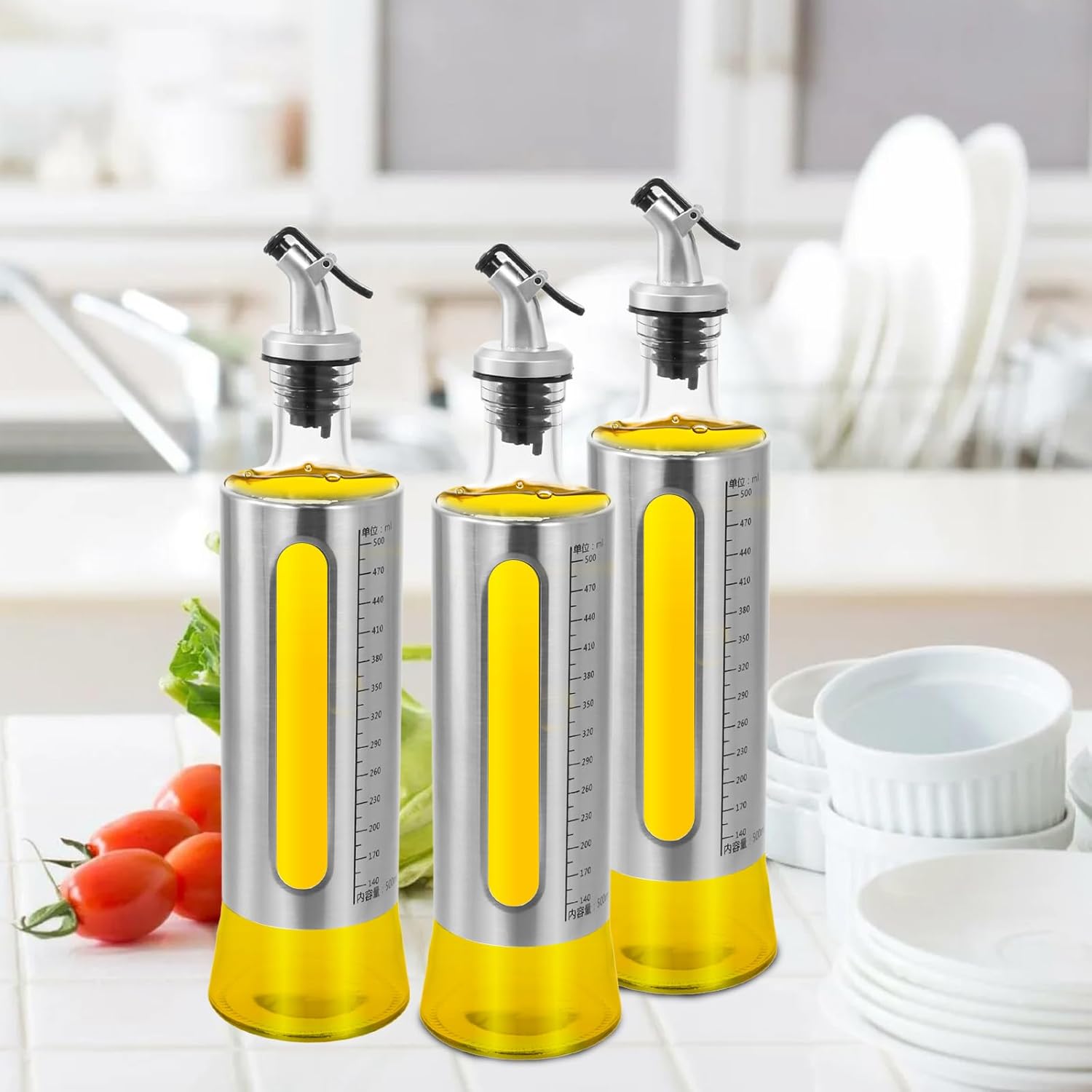 Picture of Kitchen Oil Jar Glass with Steel Cover Body 500ml -Grey