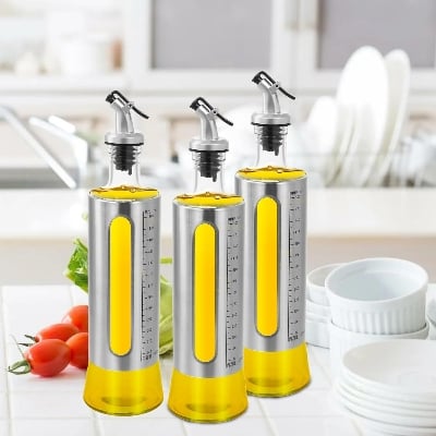 Picture of Kitchen Oil Jar Glass with Steel Cover Body 500ml -Grey