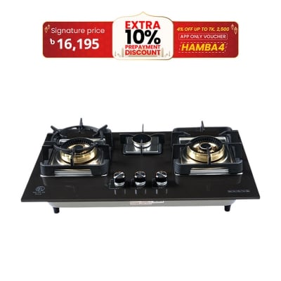 Picture of RFL BUILT IN CERAMIC LPG HOB ROCK 3 BURNER- Tampered Glass and Ceramic Panel and Flame failure Device