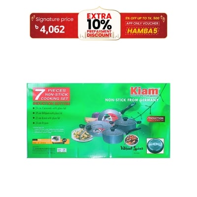 Picture of Kiam-Marble Non Stick 7 Pcs Cookware Set Marble Coating Layers For Superior Release -Marbel Coated,1Pcs Casserol,1Pcs Fry pan,1Pcs Korai,1Pcs Milk pan,With 3Pcs Lid(Multicolor)