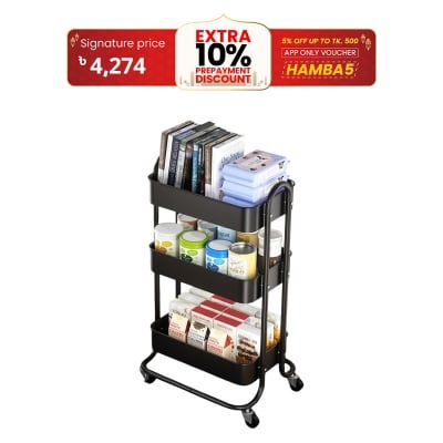 Picture of Binca 3 layer kitchen rack floor-to-ceiling multi-layer movable trolley rack bathroom rotating mobile rack(multicolour)