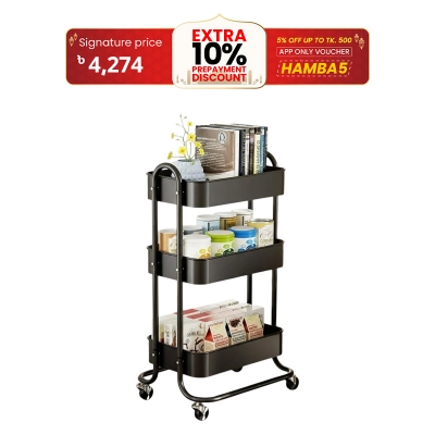 Picture of New Binca 3 layer kitchen rack floor-to-ceiling multi-layer movable trolley rack bathroom rotating mobile rack(multicolour)