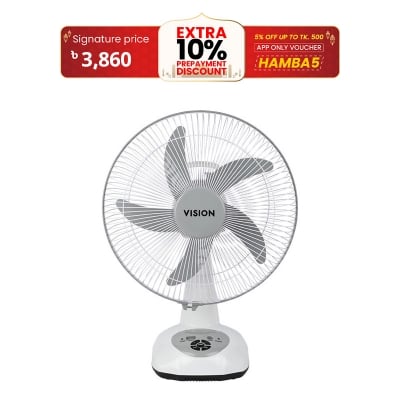 Picture of VISION Rechargeable Table Fan 14'' White With USB Charger 