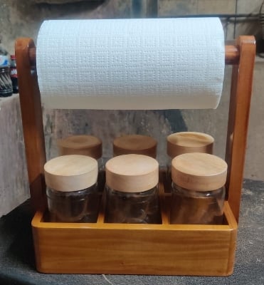 Picture of Spice glass jar wooden lede &Tissue stand