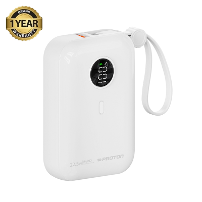 Picture of Proton Fast Charging 22.5W Power Bank- PowerHouse10 with Built-in Type-C and Lightening charging cables.