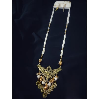 Picture of Exclusive Long Glass Beads_ Sea Beads With Crystal And Gajra Set With Earrings