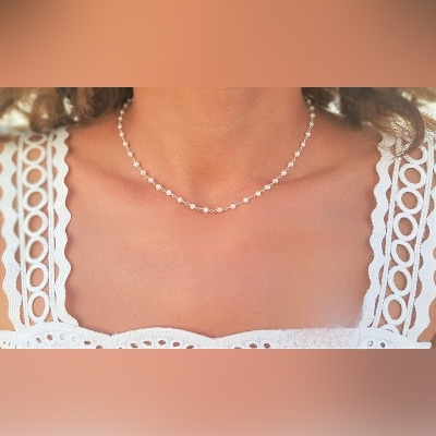 Picture of 1 Pair Exclusive Stylish Silver  Pearl Chain Neckpiece  For Women