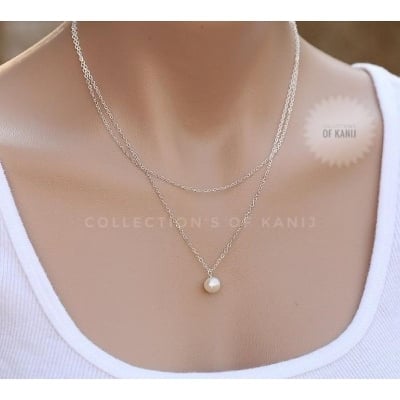 Picture of Stylish Silver Chain With Simple White Pearl Necklace Set For Women