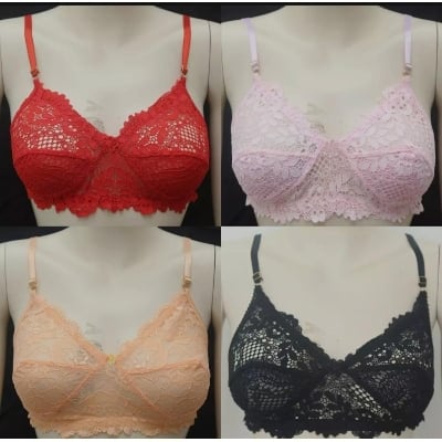 Picture of Stylish Shameless Lace Net Bra Lightweight and Comfortable Lace Bra - 4 Piece