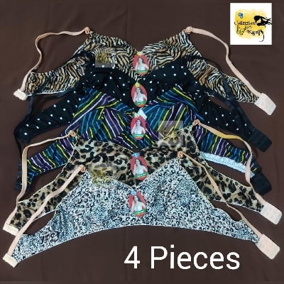 Picture of 4 Pieces Printed Steachable Bra Women's Fashionable Stretchable Bandeau Style Underwear Set