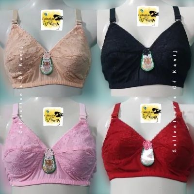 Picture of 4 Pieces Very Qualityfull Triple Huk Attached Full Net Bra Combo Set For Womens & Girls