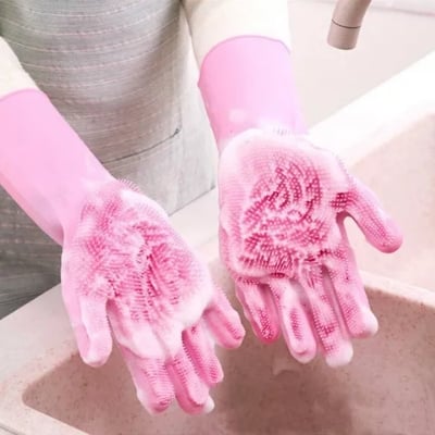 Picture of Dishwashing Gloves with Cleaning Scrubber High Quality Silicone Dish Washing Kitchen Hand Gloves - Multicolor