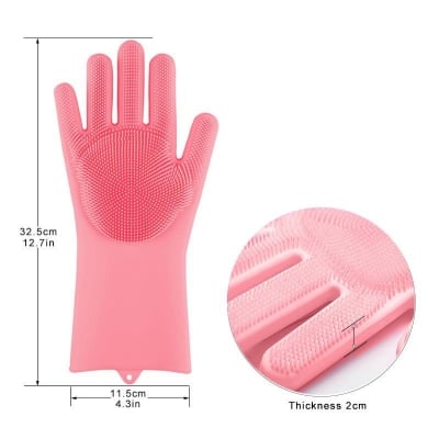 Picture of Dishwashing Gloves with Cleaning Scrubber High Quality Silicone Dish Washing Kitchen Hand Gloves - Multicolor