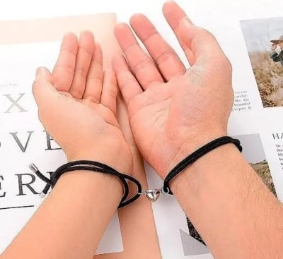 Picture of Couple Heart Bracelet Rope Braided Distance Magnet Attract Friendship
