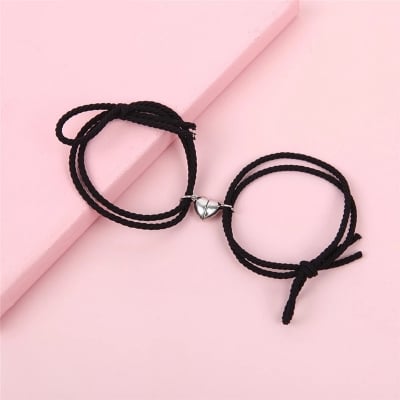 Picture of Couple Heart Bracelet Rope Braided Distance Magnet Attract Friendship