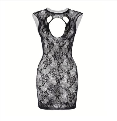 Picture of Shots Le Desir High Neck Lace Pattern Short Mini Dress
