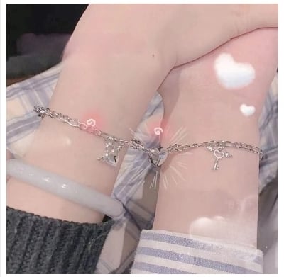 Picture of Love lock attraction couple bracelet does not fade simple heart-shaped lock key men and women bestie