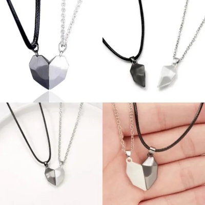 Picture of 1 Pair Magnetic Couple Cord Necklaces Set with Heart Pendant