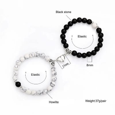Picture of 2Pcs/1 Pair Natural Stone Beaded Heart Magnet Attraction Couple Bracelets For Women Men Simple Love Relationship Bracelet Jewelry