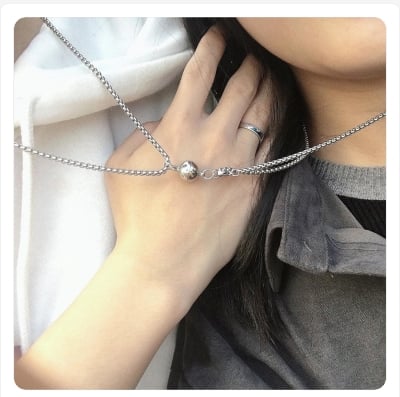 Picture of TikTok Same Style Magnet Attractive Couple Niche Design Sense Necklace ins No Fading Personality Couple