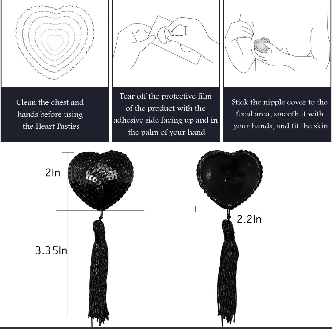 Picture of Lingerie Accessories Heart-Shaped Breast Patch Silicone Bra Tassel Heart-Shaped Sequin