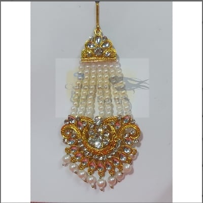 Picture of Golden Zircon Pearl Stone Jhapta Hair Accessories For Women And Girls