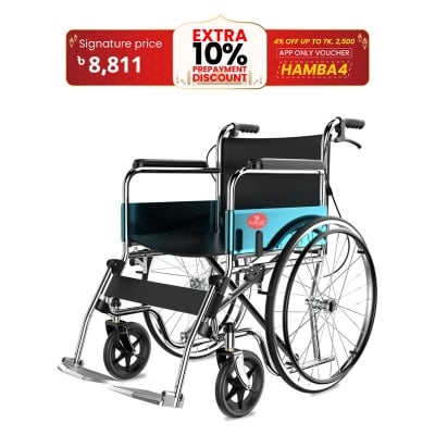 Picture of Wheel chairs for old People | Foldable wheelchair suitable for old age Patient at home & Travel |portable flip up leg rest with Hand & Attendant Brake | 24" wheels |chrome finish
