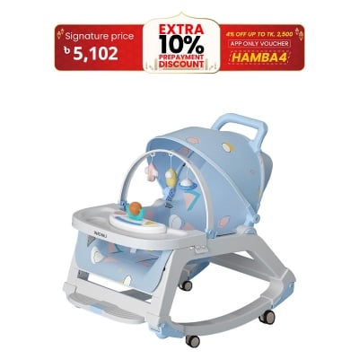 Picture of 0-36 Months Infants 5 in 1 Cradling, Newborn Bouncer Without Batteries, Adjustable Angle Baby Rocking Chair, Bassinet with Wheels and Music Box, Baby Seat with Padded,Blue