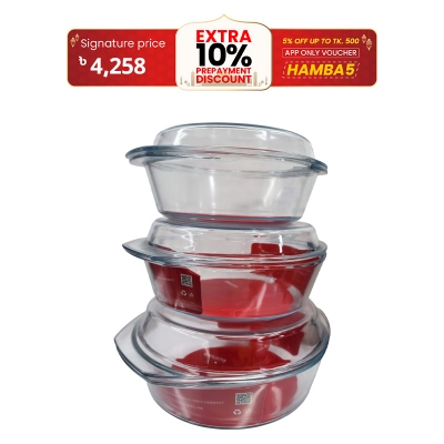 Picture of 3 Pcs Tempered Glass Round Shaped Casserole Set with Lid NSD-016