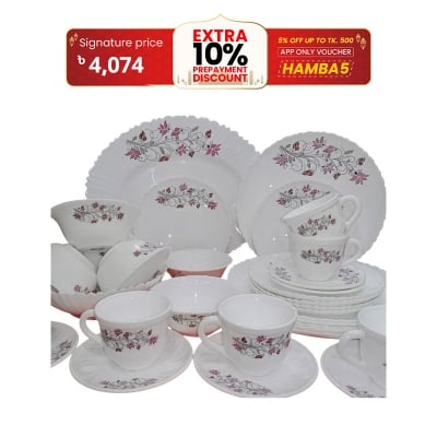 Picture of 32 Pcs Pyrex Opal Glassware White Oven Save Dinner Set - Dinner Set