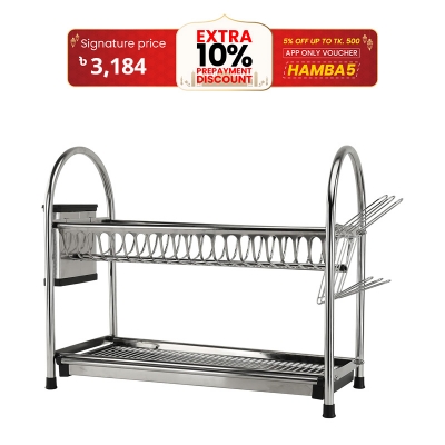 Picture of 2 Layer Stainless Steel Dish Rack - Large Capacity Rack With Removable Drip Tray