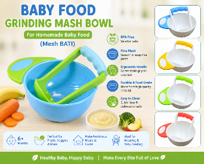 Picture of Baby Food Grinding Mash Bowl (Mesh BATI) – BPA Free Baby Food Masher for Fruits & Vegetables | Easy Homemade Baby Food Maker