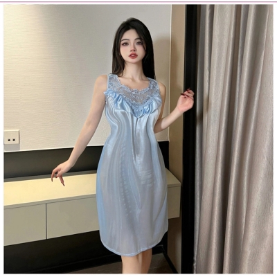Picture of Sexy Nightgown Deep V Small Ches t Gathered Sexy Pajamas Pure Desir e Lace-Up Sling Nightgown French d ress