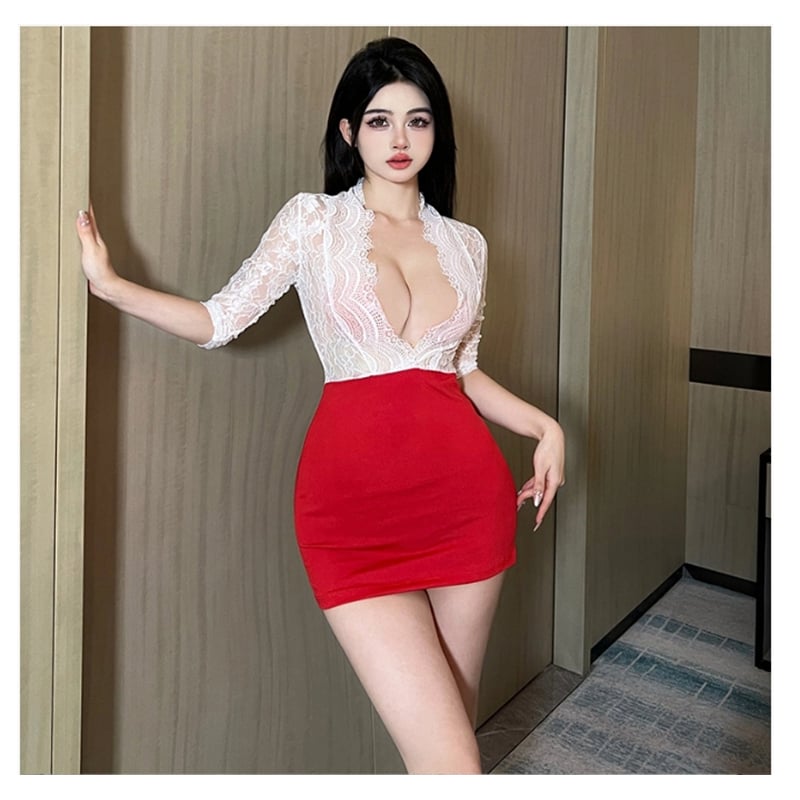 Picture of Sexy Nightgown Deep V Small Ches t Gathered Sexy Pajamas Pure Desir e Lace-Up Sling Nightgown French d ress