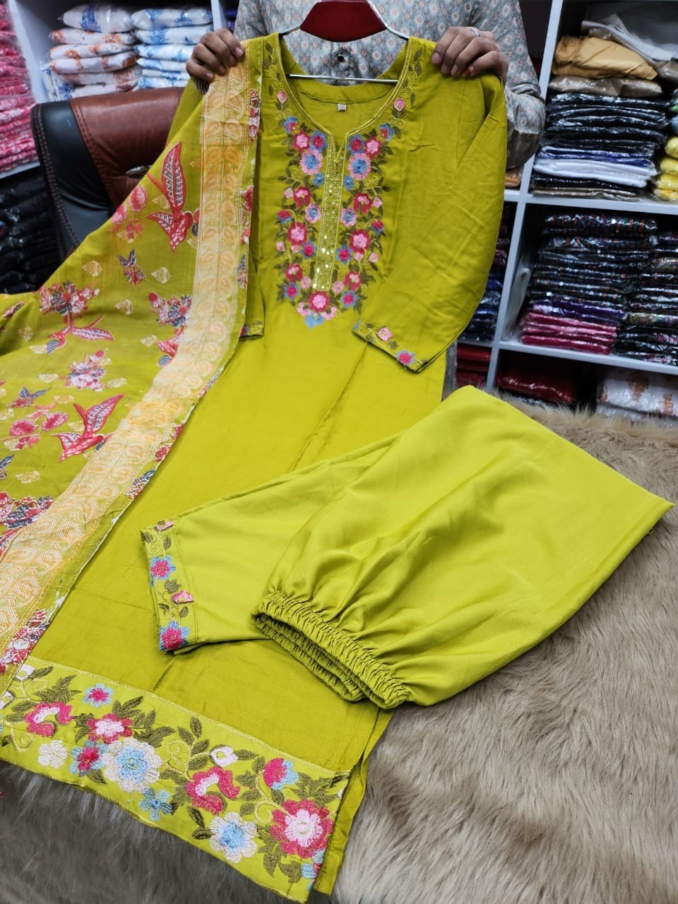 Picture of Vip Linen Embroidery And Stone work Ready made Three pcsFor Women - Dress For Girls - 3 Pice Dress