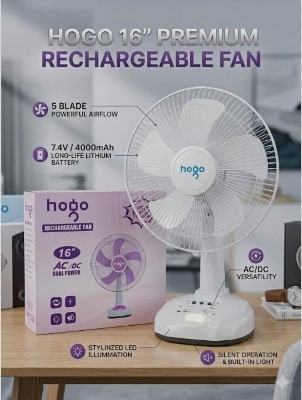 Picture of Hogo Rechargeable 16" full Stand  Table Fan. Lithium Battery-7.4V (4000mAh)