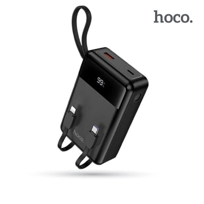 Picture of Hoco MMJ-17 Fully Compatible 22.5W Fast Charging 20000mAh Powerbank with Digital Display & 2 Built in Cable (Type-C & lightning) - Black