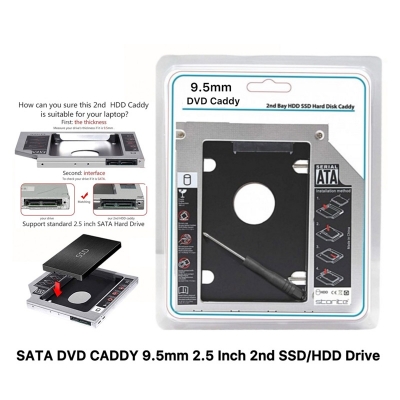 Picture of Universal Caddy 9.5mm SATA to SATA 2nd SSD HDD Hard Drive Caddy (Comparable Fit: 9mm) Support All Brand Laptop (2TB)