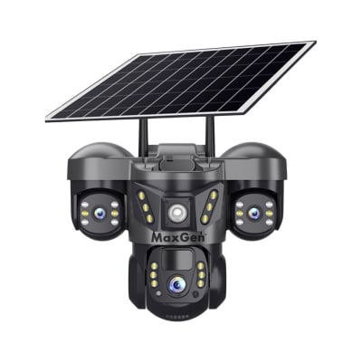 Picture of MaxGen V380 PRO 3 Lens Solar VTS29-4G Sim-Supported Battery Backup PTZ IP Camera 9MP Outdoor Waterproof 360 Degree Wide Angle Auto Tracking Color Night Vision Two Way Audio PTZ CCTV Camera (Multicolor)