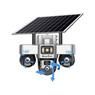 Picture of MaxGen V380 PRO 3 Lens Solar VTS30-4G Sim-Supported Battery Backup PTZ IP Camera 9MP Outdoor Waterproof 360 Degree Wide Angle Auto Tracking Color Night Vision Two Way Audio PTZ CCTV Camera (Multicolor)