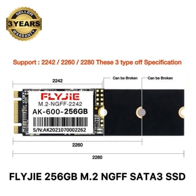 Picture of FLYJIE M.2 SATA 512GB 256GB 128GB SSD AK-600 NGFF SSD (Size: 2242 2260 2280) Breakable For Laptops & Desktop-PC (Multicolor,512GB)