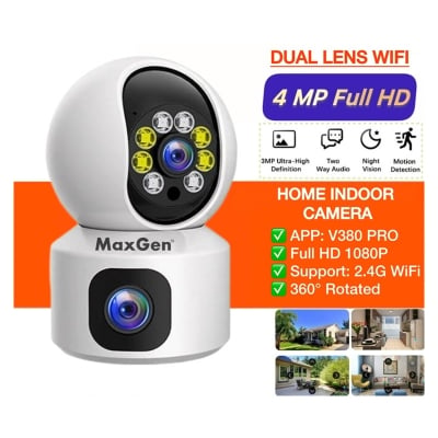 Picture of MaxGen Dual Lens V380 PRO 4MP WIFI IP Camera SQ01 1080P HD Wireless 360 Degree Auto Tracking Ai Human Detect Night Vision Two Way Voice (White)