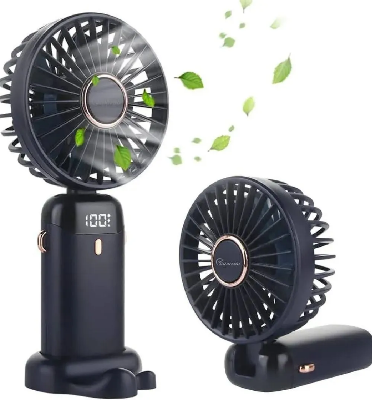 Picture of N15 4000mAh Handheld Mini Fan Foldable Portable Neck Hanging Fans 5 Speed USB Rechargeable Fan with Phone Stand and Display