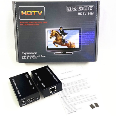 Picture of HDMI Extender 60m Over Cat6 RJ45 Cable 1080P HD Video Signal Booster Kit - HDMI RJ45 Extender