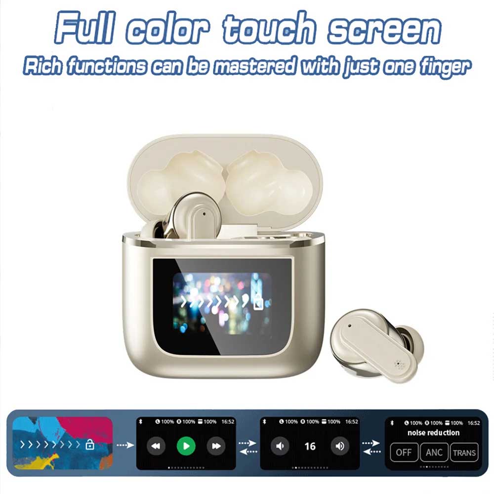 Picture of JBL Tour Copy TWS Display Earbuds - LCD Display Wireless Bluetooth TWS Earbuds-Bluetooth 5.4 Wireless Earbuds ANC & ENC 30 Hours battery backup 6 microphone with free case (Gold)