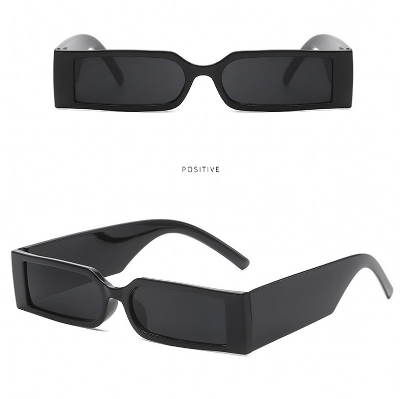 Picture of New Fashion Rectangle Frame Stylish Modern Sunglasses-Small Frame Square Sunglasses -New narrow frame width small box sunglasses , Vintage Colorful Wide Leg Eyeglasses Summer Glasses Luxury for Men Women (D Black,Black,Black)