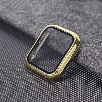 Picture of For Apple watch case 45mm Series 8,7,6,5 Tempered Glass and Case Screen Protector - Clear Soft TPU and Hard PC Glass Coverage Bumper Case (Optional ) for Apple Watch Series 8,7,6 45mm watch case (45mm Electroplating Gold)