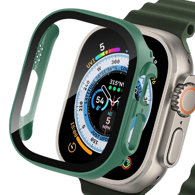 Picture of For Apple Watch Ultra 49mm Case Screen Protector Protective Cover for iWatch Ultra 8 49mm PC Screen Protector Bumper Tempered Glass+Cover for Apple Watch Case Ultra 49mm (Dark Green)
